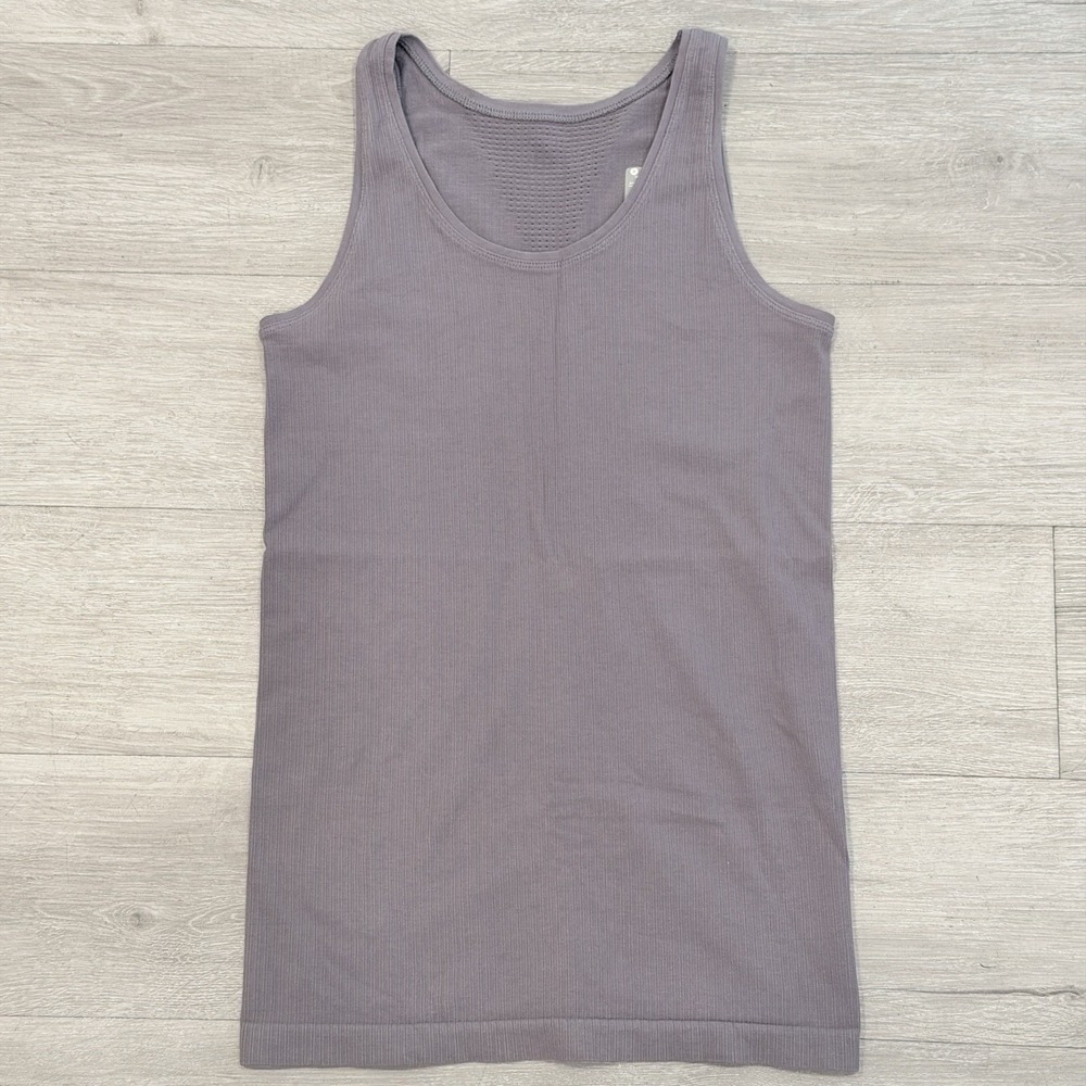 Athleta Ribbed Seamless Tank Top Womens S Gray Longline Yoga Pilates Minimalist